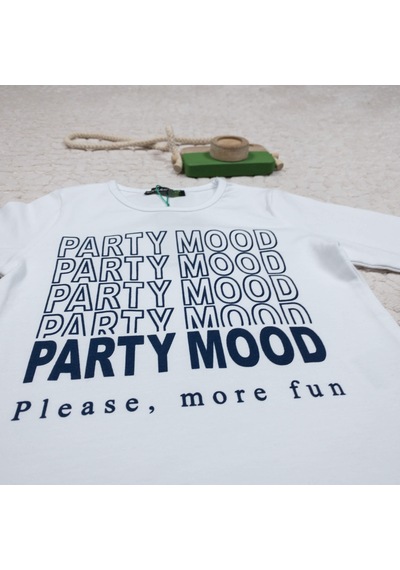 Kız Çocuk Party Mood Yazılı Pamuklu Sweat Beyaz
