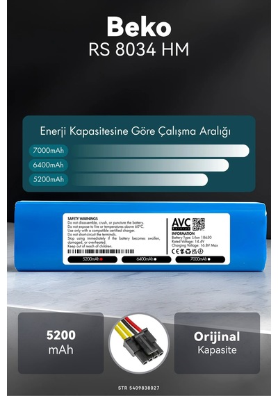 Beko Uyumlu Rs 8034 Hm 5200mah Robot Süpürge Bataryası G.g
