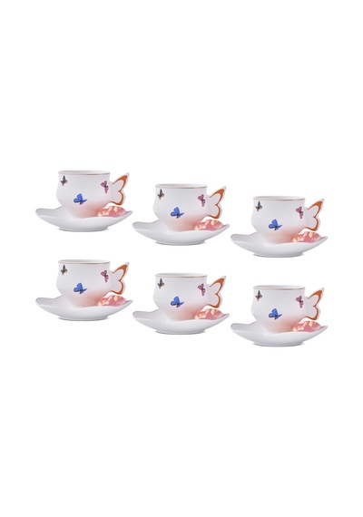 Aryıldız Grass 12 Parça 6 Kişilik Kahve Fincan Takımı Turuncu 90 Ml Çok Renkli