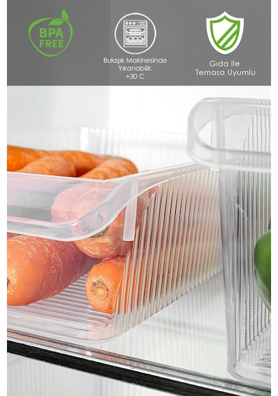 6'lı Buzdolabı Düzenleyici Set - Dolap İçi Organizer Sepet Meyve Sebze Saklama Kabı 2x 4-6-8 Lt Şeffaf