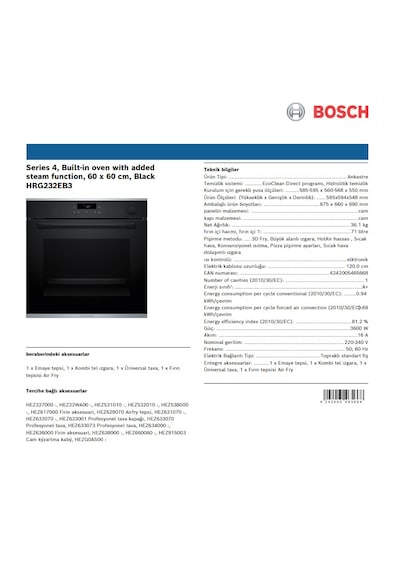 Bosch HRG232EB3 71 L Ankastre Fırın