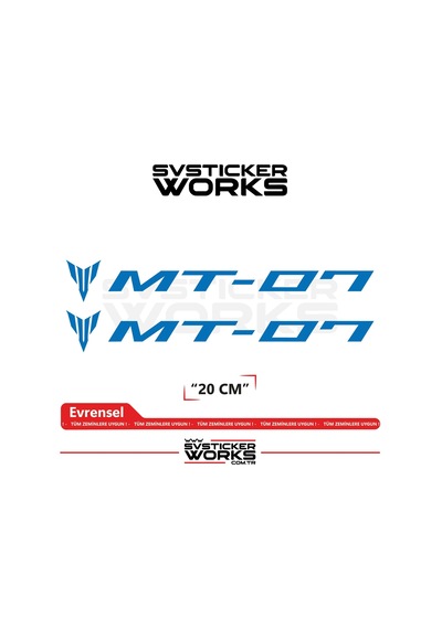 Yamaha Mt-07 Uyumlu Yazı Sticker Yüksek Kalite Özel Kesim Folyo 2'li Set Mavi