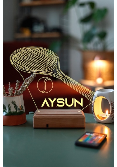 Kişiye Özel 3D Tenis Ve Tenis Topu Masaüstü Hediyelik Led Lamba