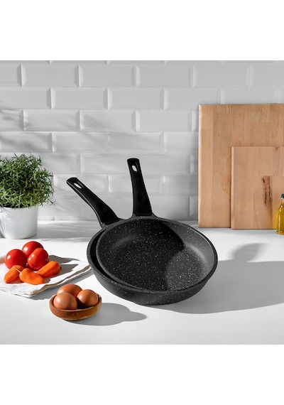 Nehir Siyah 2 Parça Alüminyum Döküm Granit 20-24 cm Tava Takımı