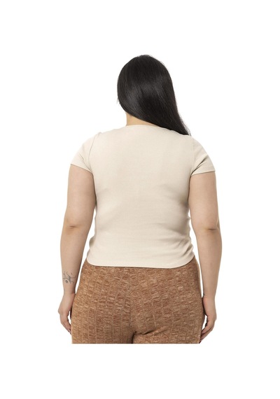 Disentis Büyük Beden Yarım Kollu Göğüste Bağcık Detaylı Kaşkorse Bej Rengi Body-bej Bej