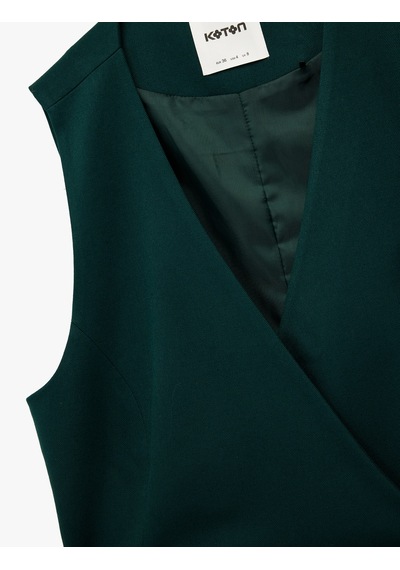 Koton Koton X Melis Ağazat - Bağlama Detaylı Slim Fit Kruvaze Blazer Yelek Yeşil 6wak20390ew Yeşil