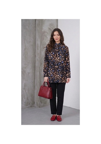 Polologin Butik "leopar Desenli Şık Tesettür Tunik" Mavi