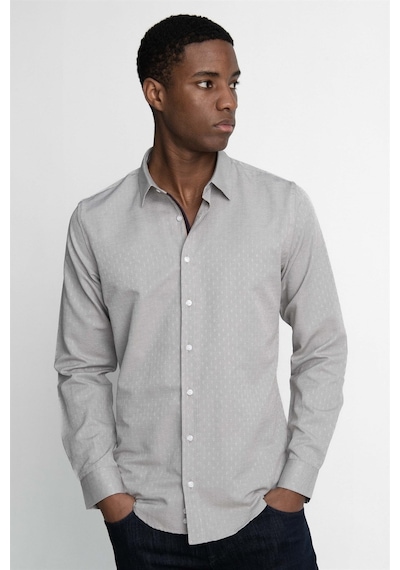 Tudors Slim Fit Uzun Kol Oxford Doku Armürlü Biyeli Erkek Gömlek-26940-Krem
