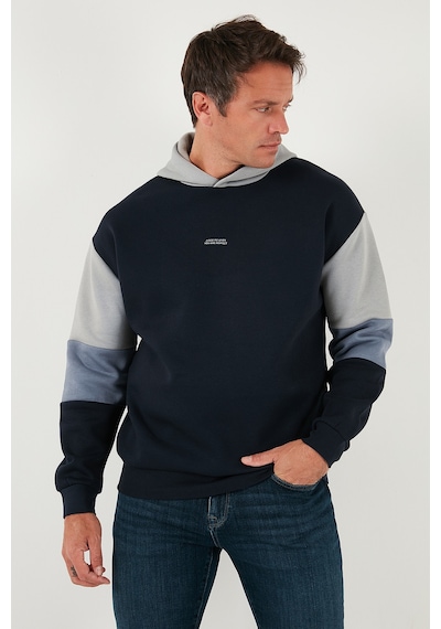 Buratti Pamuklu Relaxed Fit Kapüşonlu Içi Tüylü Yumuşak Şardonlu Erkek Sweat 5905299 Koyu Lacivert