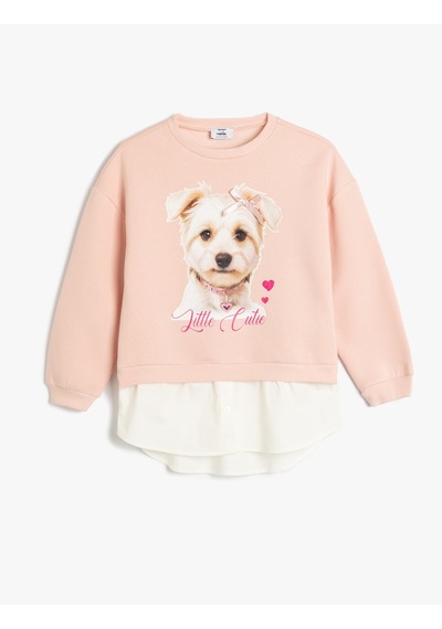 Koton Bisiklet Yaka Uzun Kollu Köpek Baskılı Sweatshirt Pembe 5wkg10590ak Gülkurusu
