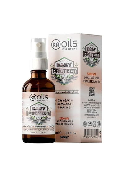 Kaoils Easy Protect Doğal Ortam Spreyi 50 Ml - Sivrisinek, Kene, Akar Ve Haşerelere Karşı Doğal Koruma / 100% Pure Essential Oil Blends / Palmarosa, Tarçın, Çay Ağacı