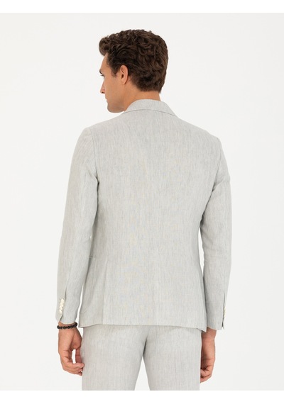 Cacharel Açık Gri Slim Fit %100 Keten Ceket