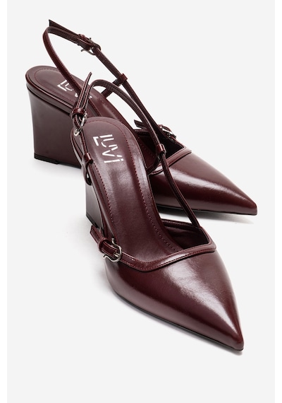 Luvishoes Celıa Bordo Cilt Sivri Burunlu Kadın Dolgu Topuklu Ayakkabı Bordo