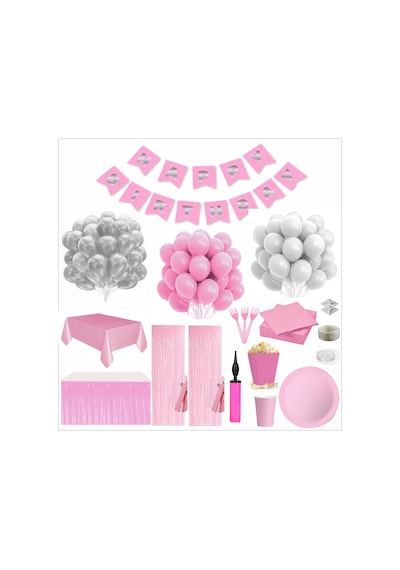 Pembe Beyaz 16 Kişilik Full Doğum Günü Seti