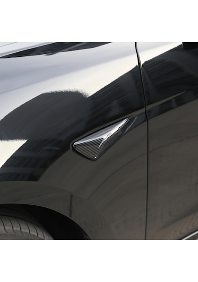 Tesla Model Y Uyumlu Parlak Karbon Fiber Görünümlü Yan Kamera Sinyal Kaplama Seti Hw4