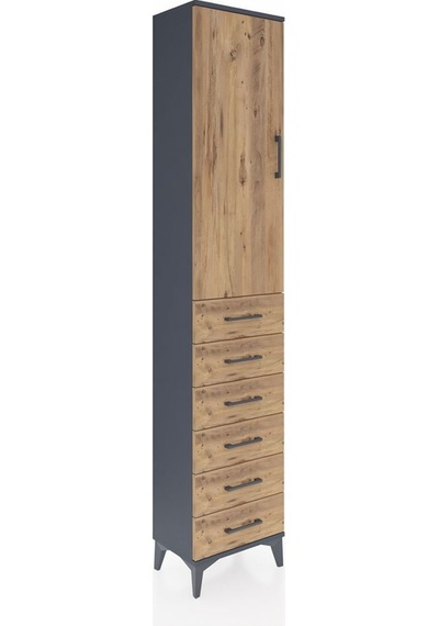 Arges Dolap 2 Raflı 6 Çekmeceli Tek Askılı 44x30x221 Antrasit-çam Antrasit