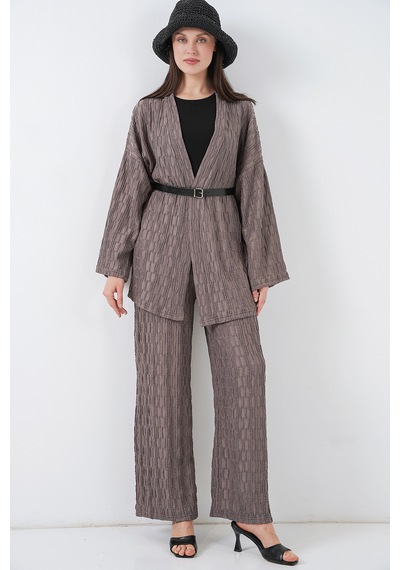 Bigdart Kadın Kimono Pantolon İkili Takım 30078 - Füme