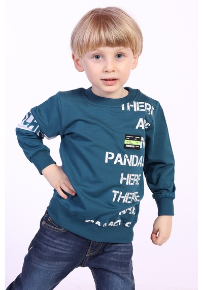 Toontoy Kids Toontoy Erkek Çocuk Ön Ve Kol Baskılı Sweatshirt Petrol Mavi