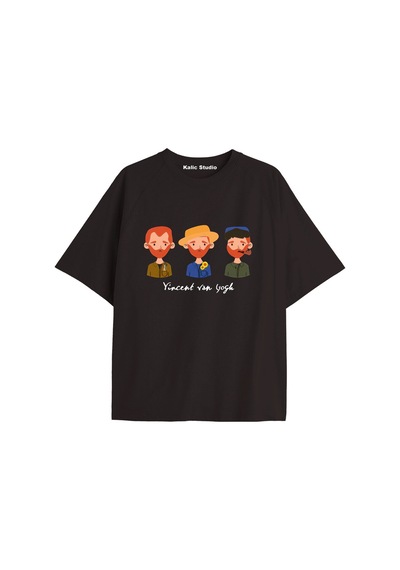 Kalic Studio Unisex Van Gogh Baskılı Oversize Tshirt Siyah-69