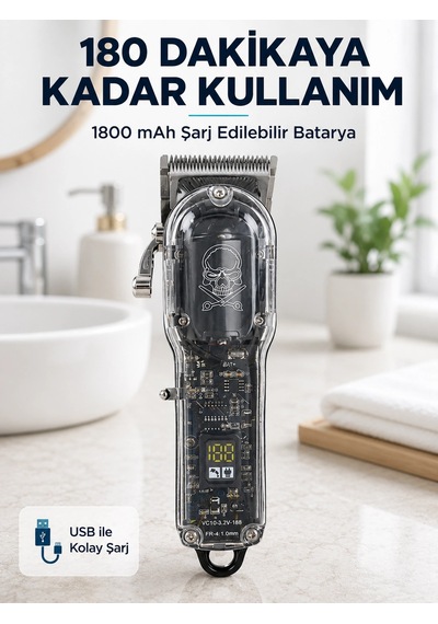 Lcd Ekranlı 1800 Mah Şarjlı Saç Kesme Makinesi 4 Tarak Başlıklı Erkek Tıraş Bx-313659 1 - 2 Saat