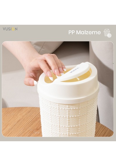 Vusıgn Mini Masaüstü Çöp Kutusu Hareketli Kapaklı 13 X 16,5 Cm Bej