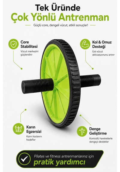 Karın Egzersiz Tekerleği Ab Wheel Karın & Core Kas Çalıştırıcı Pilates Fitness Aleti Yeşil