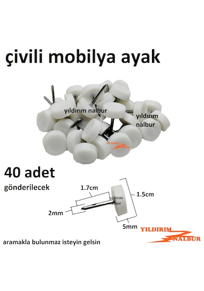 40 Adet 15mm Çivili Mobilya Ayak Plastik Beyaz Koltuk Sandalye Al