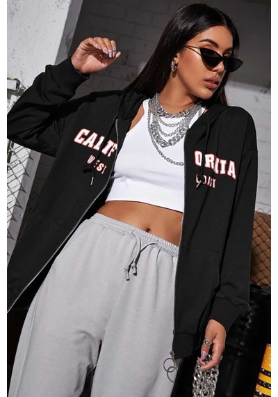 Mad Girls Siyah Kapüşonlu Sweatshirt Mg804