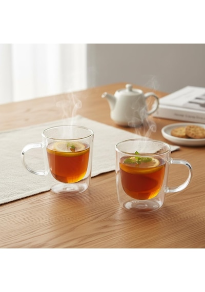 2'li Çift Cidarlı Kulplu Cam Fincan Seti - 100 Ml Isıya Dayanıklı Espresso Ve Türk Kahvesi Bardağı - El Yakmayan Modern Tasarım 2 Adet çok renkli