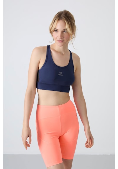 Tommy Life İndigo Çapraz Sırt Detaylı Slim Fit U Yaka Pedli Kadın Spor Büstiyer - 97121 İndigo