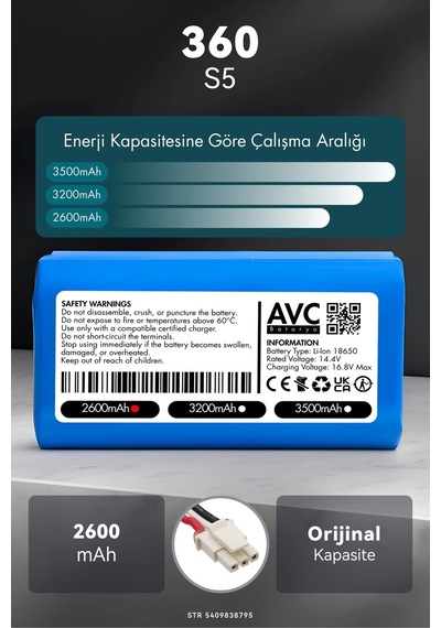 360 S5 2600mah Robot Süpürge Bataryası D.k