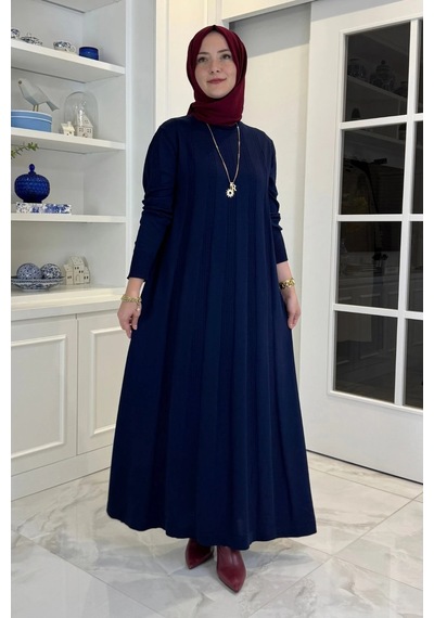 Rabia Şamlı Çiğdem Triko Elbise Lacivert Normal