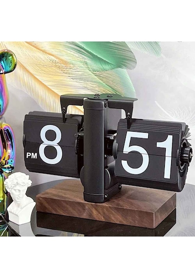 Vintage Flip Clock Mekanik Sayfa Çevirme Saat Minimalist Retro Masa Saati, Ofis Ve Ev Dekoratif Saat Siyah