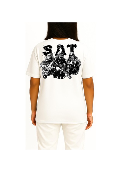 Bahriyeli Collection Oversize Effective Sat Cep Ve Sırt Baskılı Unisex T-shirt Beyaz
