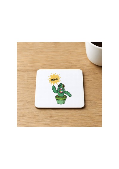 Hola Kaktüs Baskılı 9x9 Cm Kare Mdf Bardak Altlığı Ahşap Çok Renkli