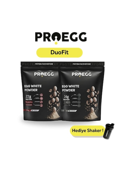 Duofit Paketi Yumurta Akı Protein Tozu / 1 Çilekli + 1 Sade Çilek