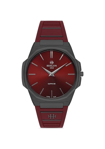 Hislon Cl127t-14kn Silikon Kordon Çelik Kasa 3 Atm Suya Dayanıklı Bordo Renk Erkek Kol Saati Füme