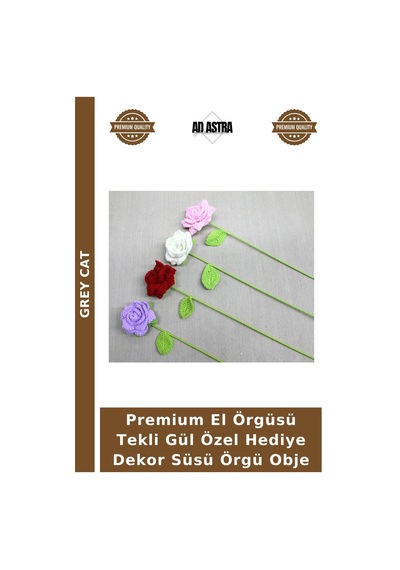 Premium El Örgüsü Tekli Gül Özel Hediye Dekor Süsü Örgü Obje Çok Renkli
