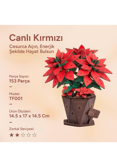 Rowood Tf001 Atatürk Çiçeği Poinsettia Dıy Minyatür Maket Model Set Ahşap 3d Wooden Puzzle Model Kit Ahşap Maket Dekoratif Hobi Seti