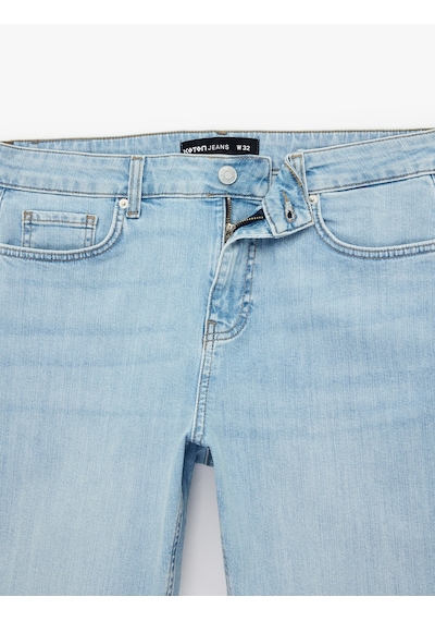 Koton Normal Bel Pamuklu Bermuda Slim Fit Jean Şort Açık İndigo 6sam40285nd