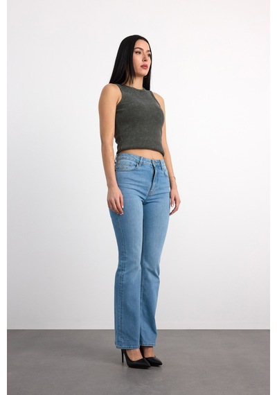 24352-70053 Kadın Hıght Waıst Flare Denim Pantolon 24352-70053 Buz Mavi