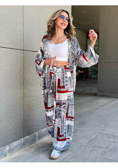 Kadın Mix Desenli İkili Kimono Takım - S504506 Çok Renkli