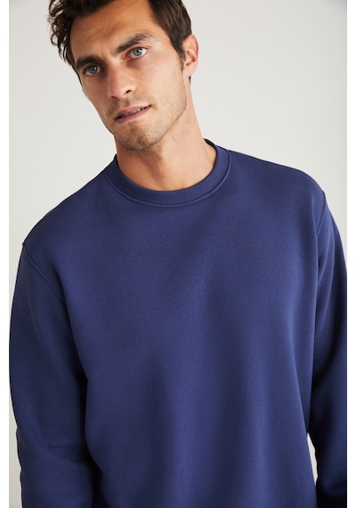Grimelange Travıs Erkek Organik Kumaşlı Yumuşacık Regular Fit Yuvarlak Yakalı Lacivert Sweatshirt Lacivert