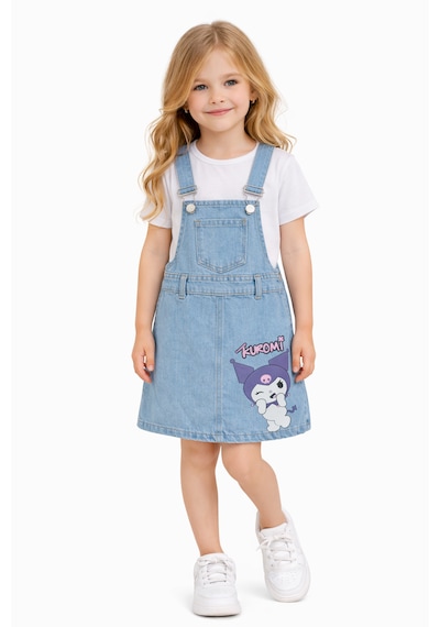 Kız Çocuk 3/7 Yaş Kuromi Denim Kot Jile Elbise Mavi