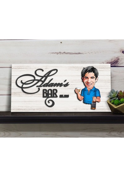 Bk Gift Kişiye Özel Karikatürlü Kabartma Tasarım Antik Beyaz Ahşap Bar Tabelası, Home Bar Tabela, Rustik Ev Dekorasyonu, Duvar Dekoru-6