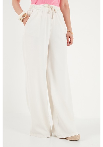 Lela Pamuklu Relaxed Fit Yüksek Bel Geniş Paça Pantolon Bayan Pantolon 668yp5559 Ekru