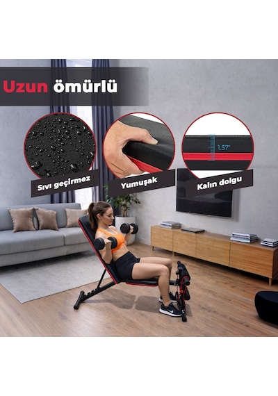Ev Tipi Çok Fonksiyonlu Dambıl Bench Press Ve Mekik Sehpası Antrenman Aleti Direnç Lastiği Hediye