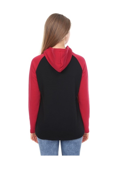 Luvmabelly Myra4525 Bordo&siyah Parçalı Kapüşonlu Ve Cepli Emzirme Sweatshirt