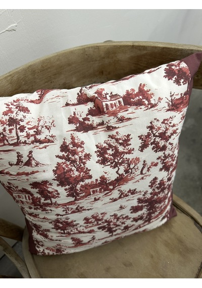 Toile De Jouy Monet Kırlent Kılıfı 43x43 Cm %100 Pamuk Dijital Baskılı Country Tarzı Fransız Dekoratif Yastık Kılıfı - Zt750 Kırmızı