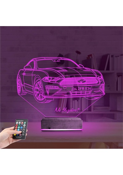 Luvivia Spor Araba Mustang Kişiye Özel 3d Lamba - Masa Gece Lambası Şeffaf